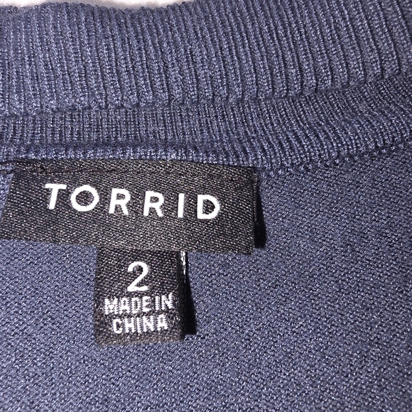 Torrid Deep Teal Size 2 V Neck Choker Sweater Lace Trim 3/4 Sleeve Ribbed Hem - Picture 4 of 7